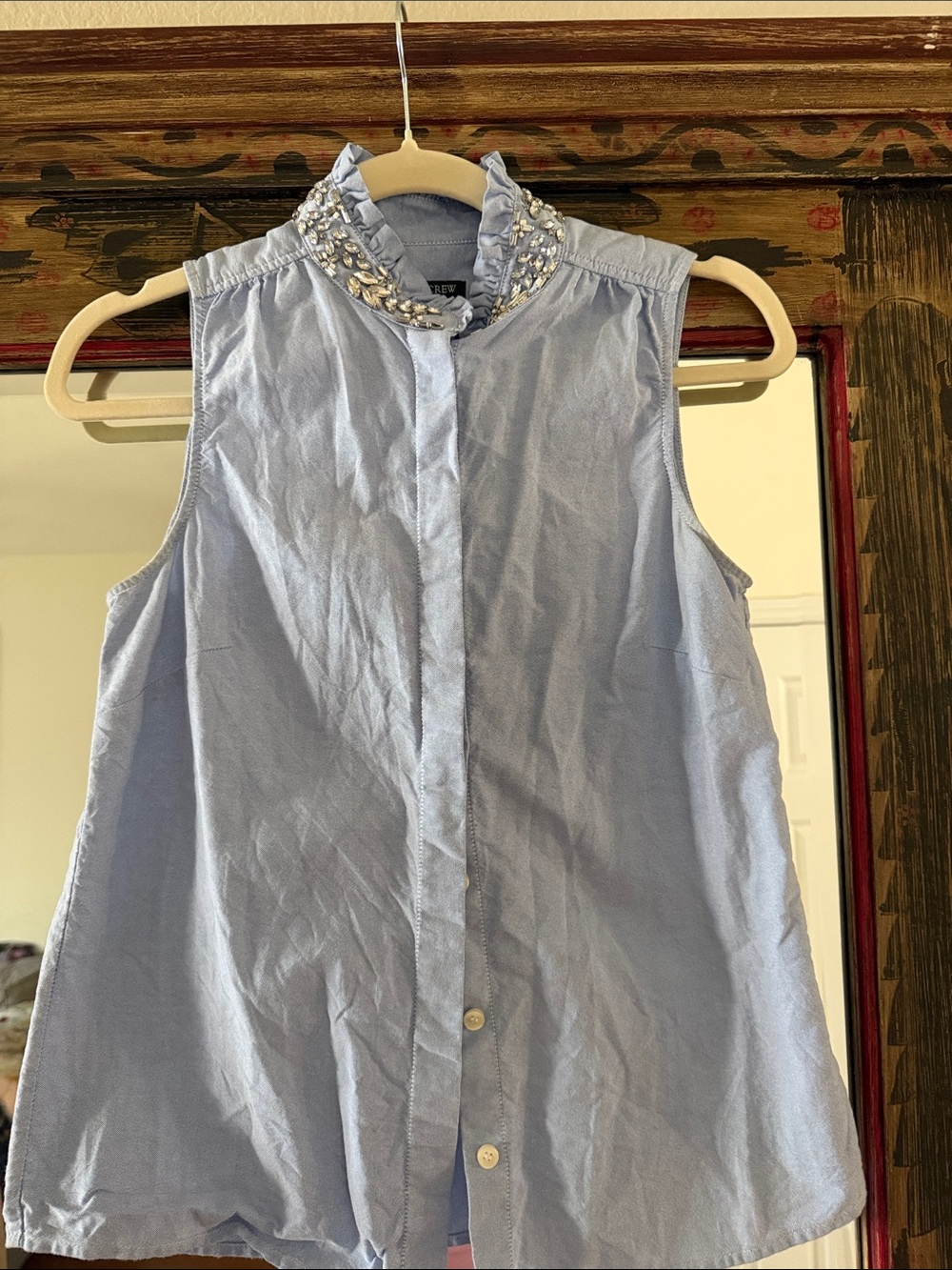 J. Crew Light Blue Sleeveless Beaded Collar Blouse